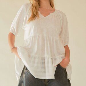 V NECK CUTOUT TRENDY WOMEN BLOUSE TOP SHIRT TOP CLASSIC RUFFLE HEM